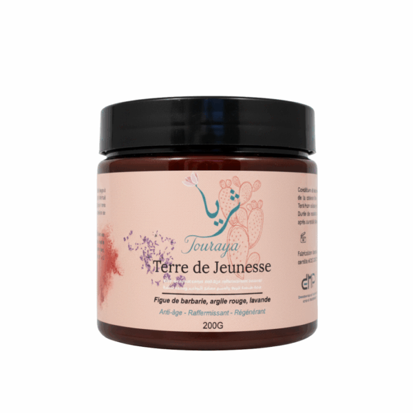 Terre de Jeunesse – Masque Anti-Âge Visage & Corps à l’Argile Rouge, Lavande & Figue de Barbarie | قناع ضد التجاعيد للوجه والجسم بالطين الأحمر والخزامى والتين الشوكي